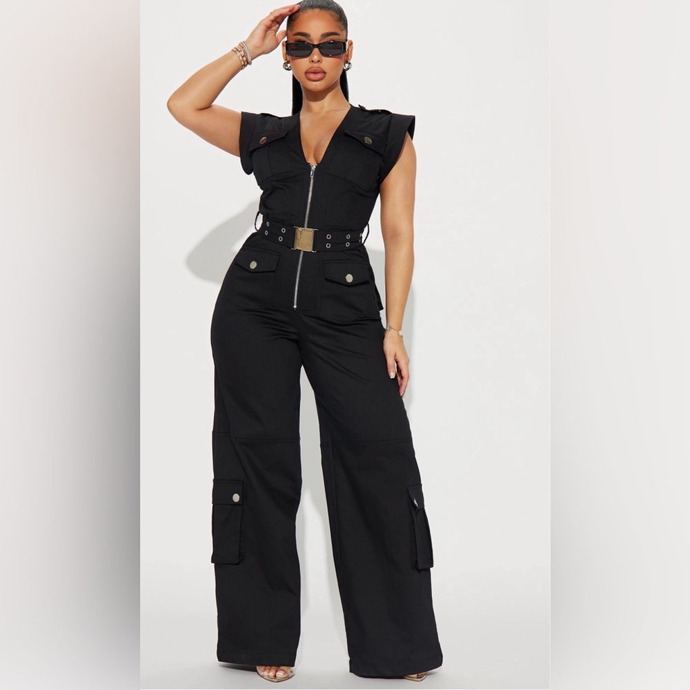 Fashion Nova Black Belted Jumpsuit